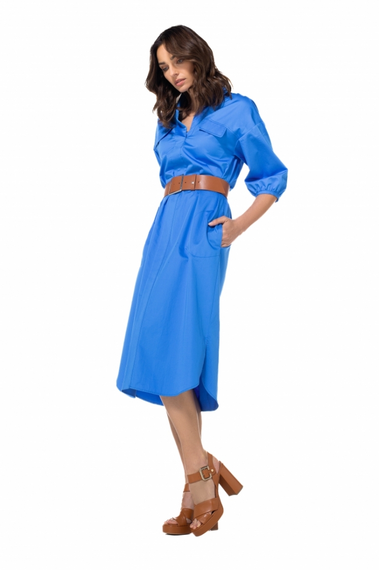 rechtvallende jurk in stretch 27 Electric Blu