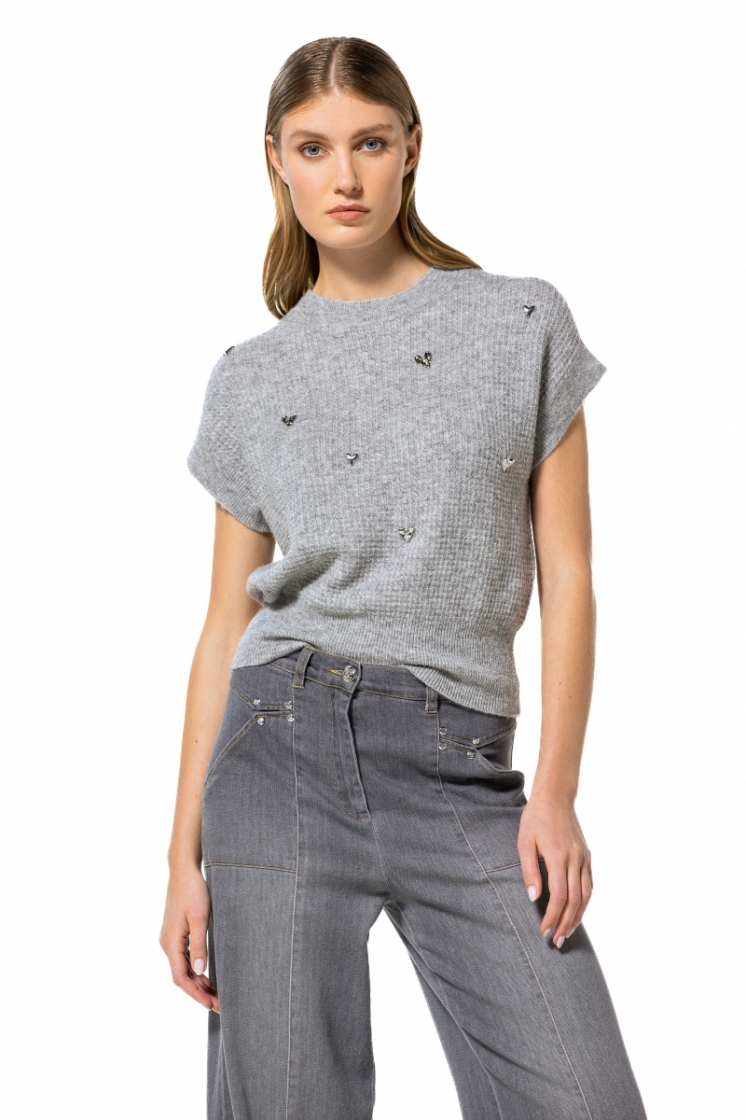 cosy korte pull met hartjes ef 16 Light Grey