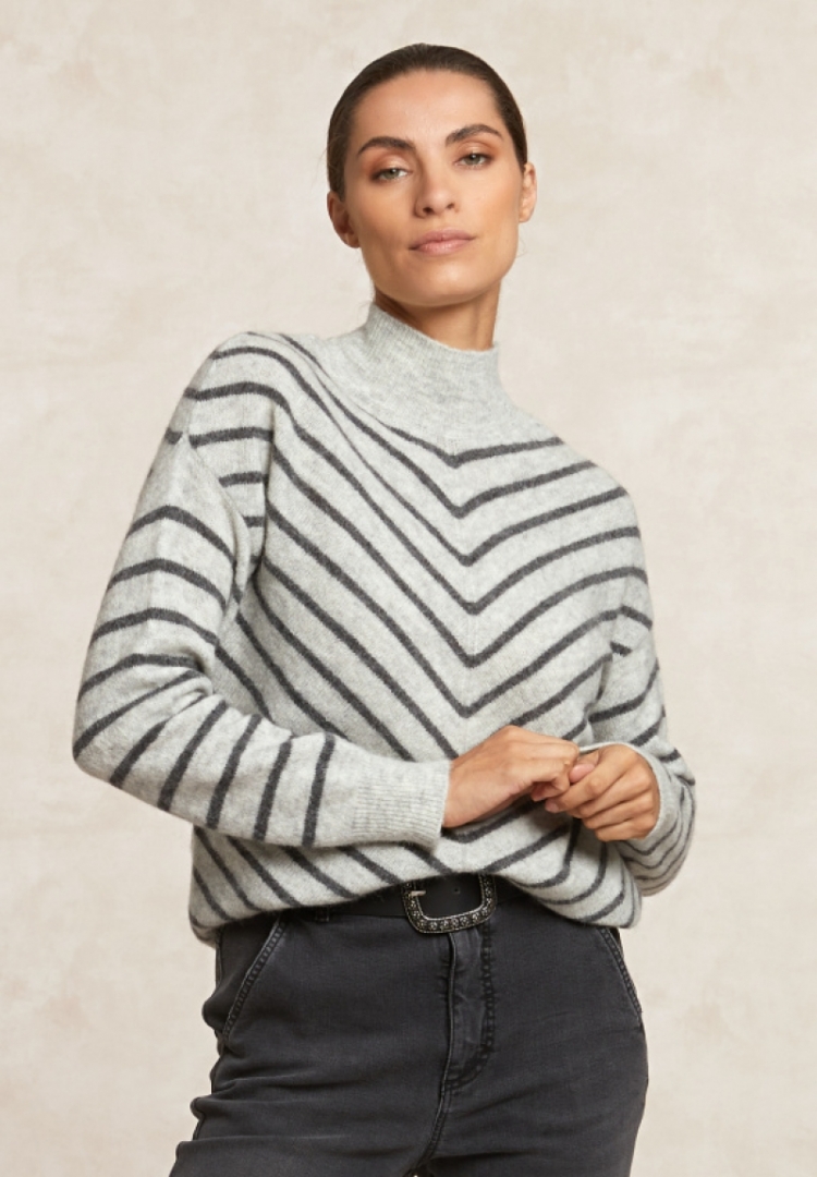 Mock Neck Striped Swt Ls PINGUIN / OXFOR