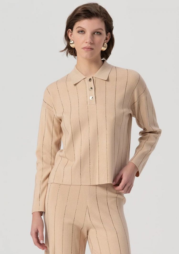 Knitted polo sweater 050 Beige