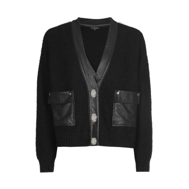 Korte cardigan met vegan leath 10 Black